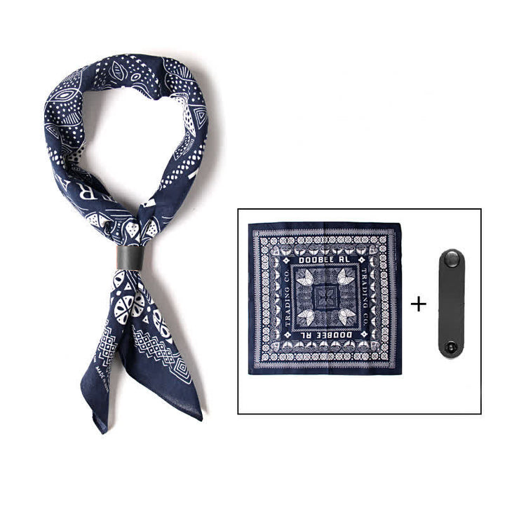 Sciarpa quadrata stampata Paisley alla moda con fibbia per sciarpa - Blu scuro - image 10