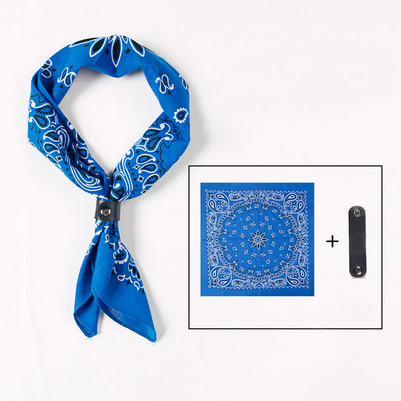 Sciarpa quadrata stampata Paisley alla moda con fibbia per sciarpa - Azzurro cielo - image 8