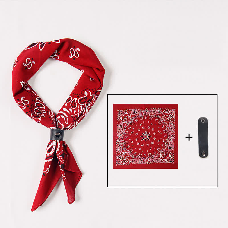 Sciarpa quadrata stampata Paisley alla moda con fibbia per sciarpa - Borgogna - image 7
