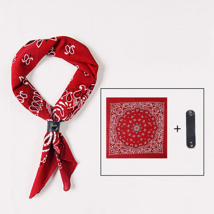 Sciarpa quadrata stampata Paisley alla moda con fibbia per sciarpa - Borgogna - image 7