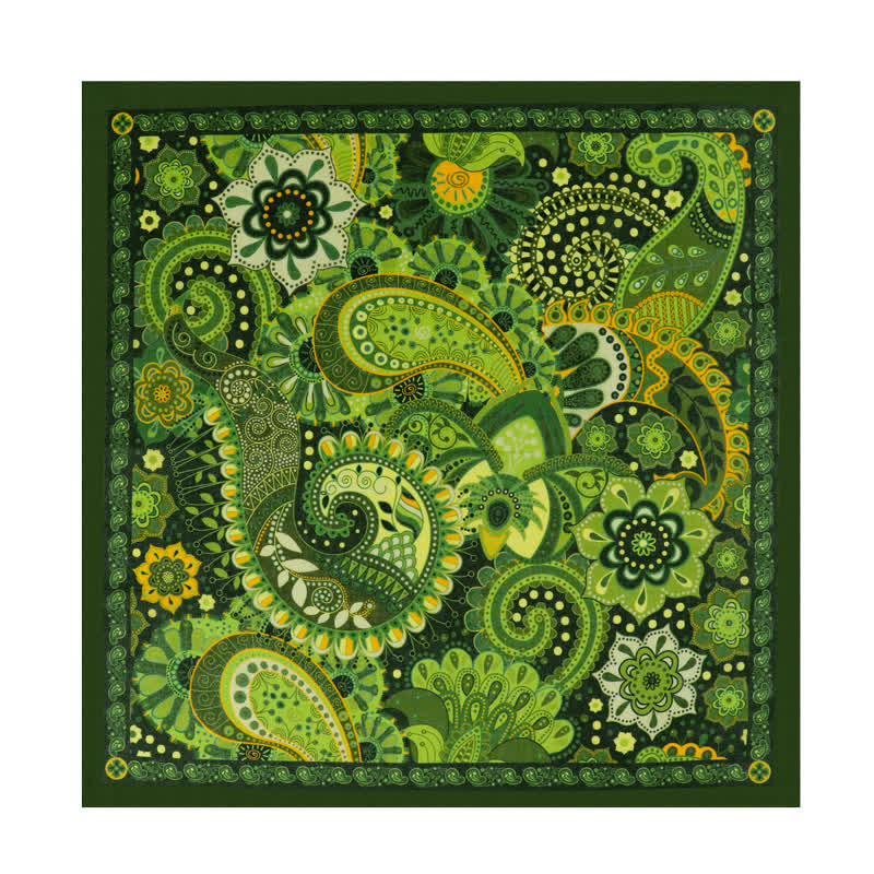 Fantastica sciarpa quadrata Paisley verde con fibbia per sciarpa - image 1
