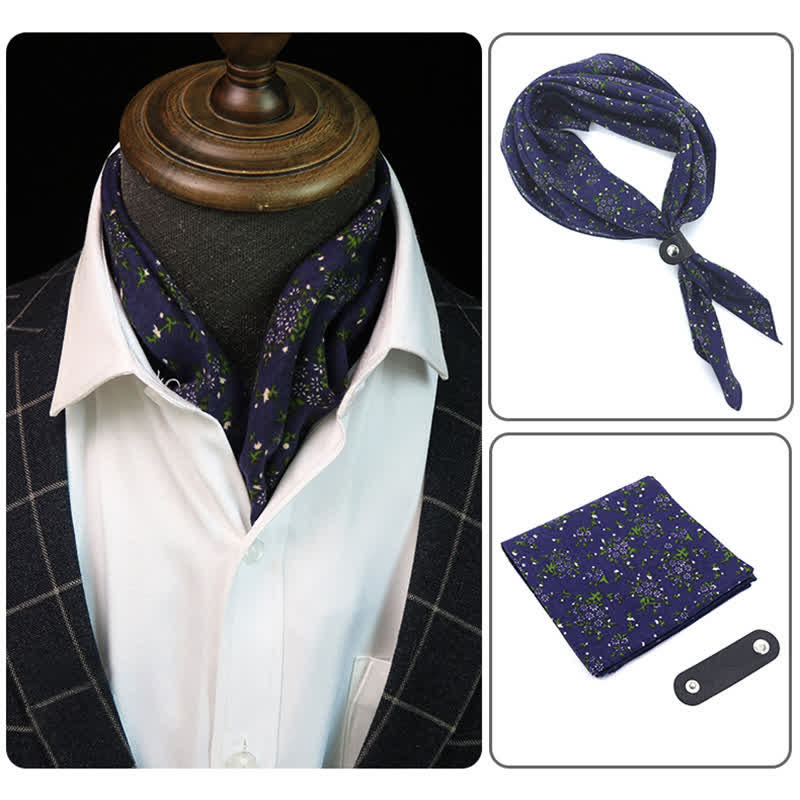 Sciarpa quadrata a fiori blu navy e viola con fibbia per sciarpa - Blu marino e viola - image 0