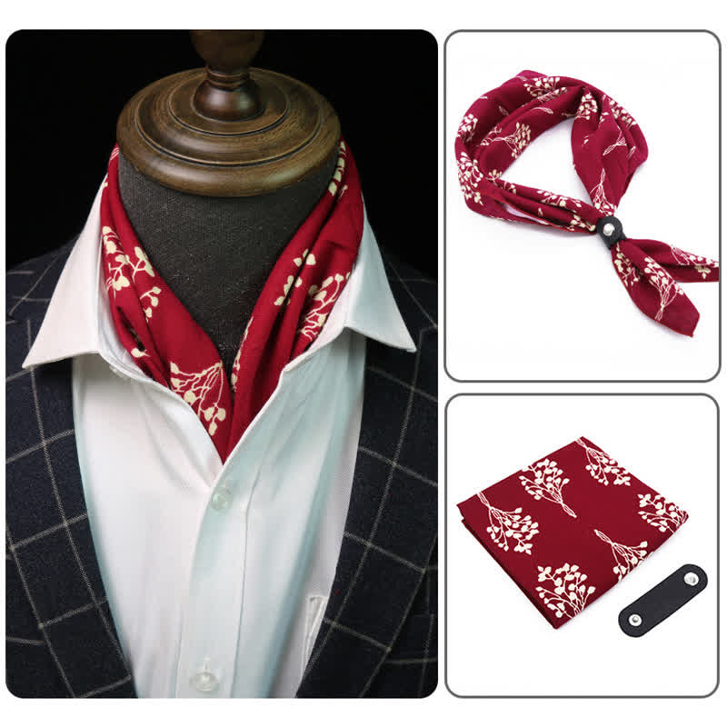 Foulard quadrato con bouquet rosso e bianco e fibbia per sciarpa - Rosso e bianco - image 0