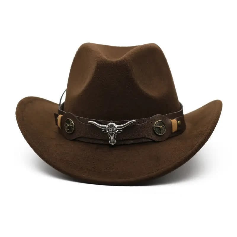 Cappello da cowboy in feltro con cinturino a forma di testa di bue Western Wild Bull - Caffè - M (22"-22 7/8") - image 2