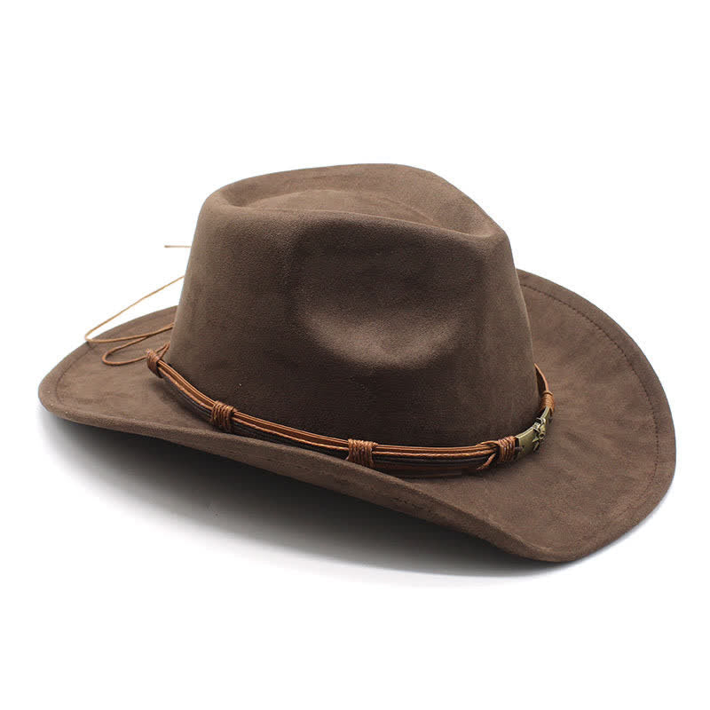 Cappello da cowboy in feltro con tesa curva e decorazione in corda in stile etnico - image 4