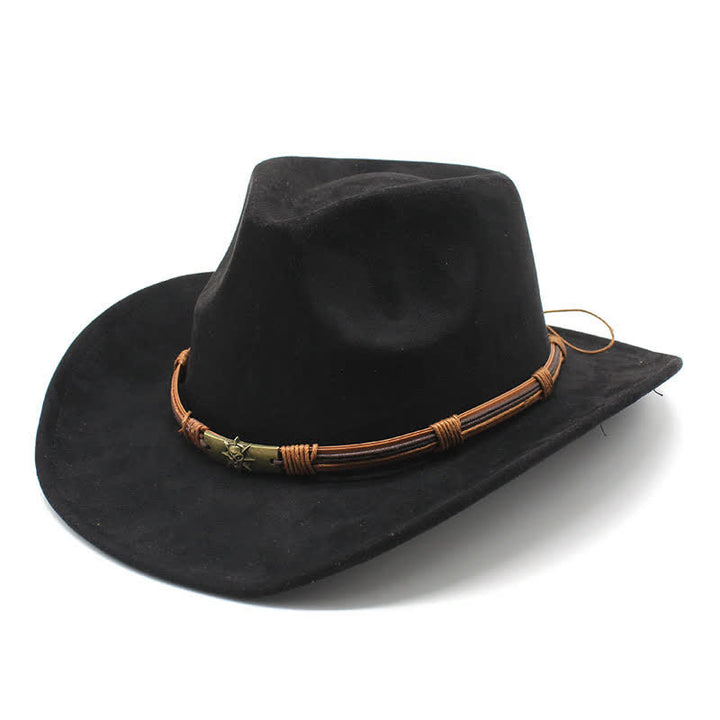 Cappello da cowboy in feltro con tesa curva e decorazione in corda in stile etnico - Nero - M (22"-22 7/8") - image 10