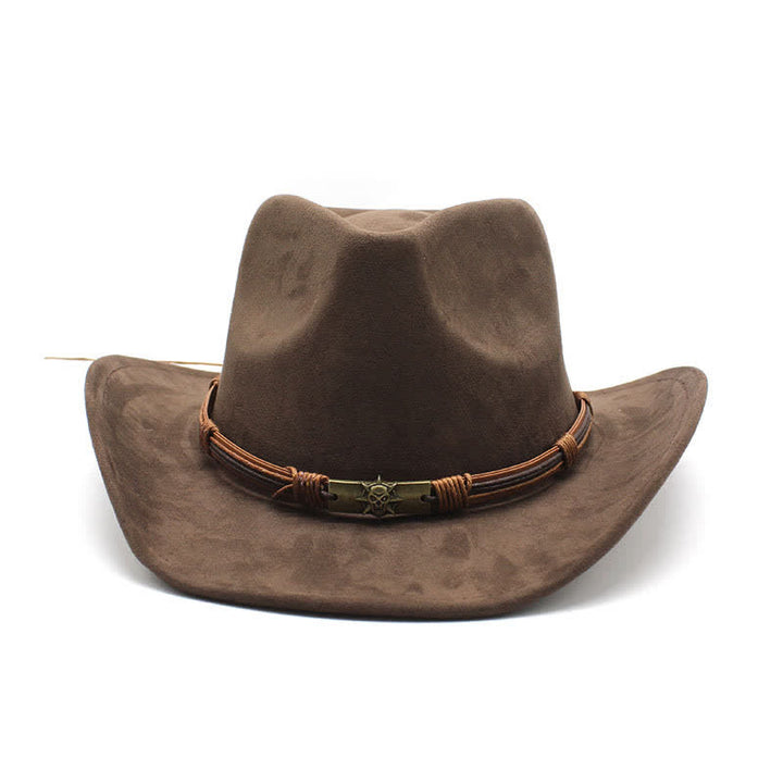 Cappello da cowboy in feltro con tesa curva e decorazione in corda in stile etnico - image 2