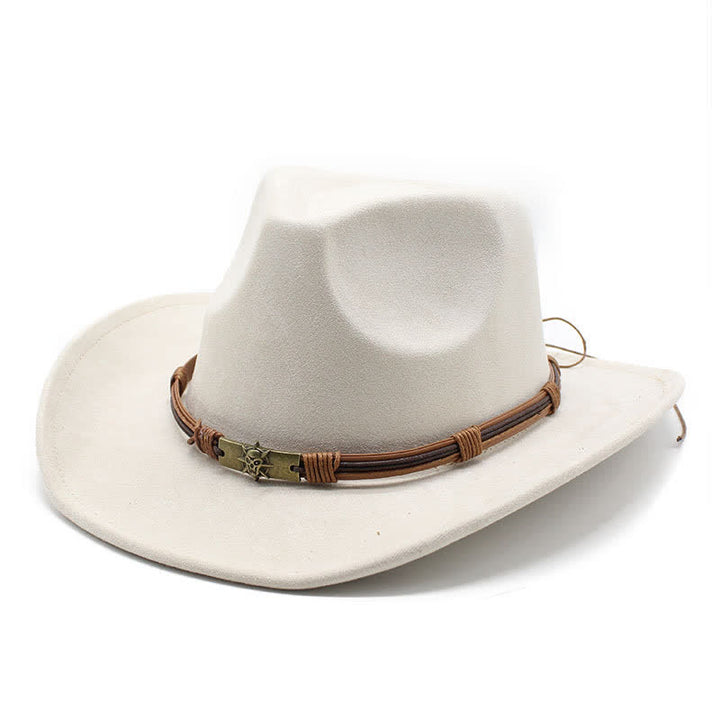 Cappello da cowboy in feltro con tesa curva e decorazione in corda in stile etnico - Bianco - M (22"-22 7/8") - image 9