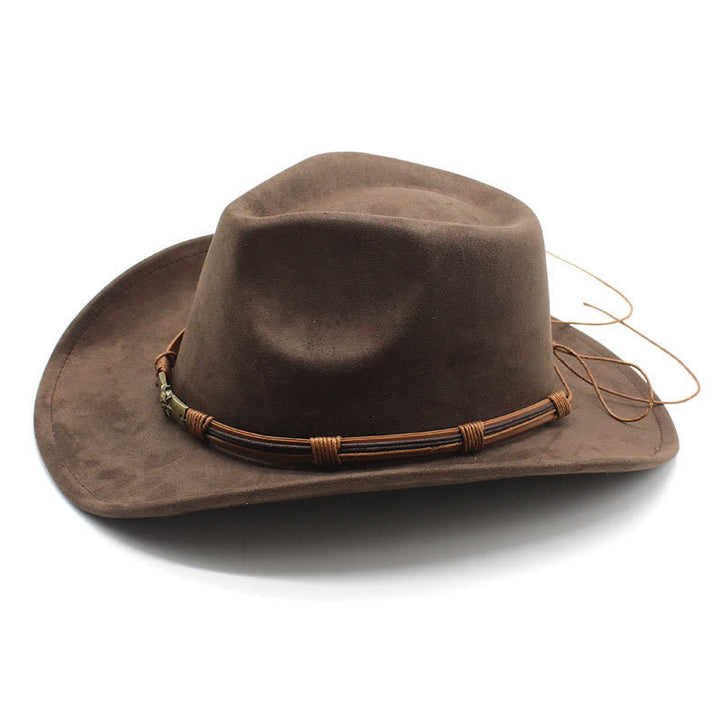 Cappello da cowboy in feltro con tesa curva e decorazione in corda in stile etnico - image 3