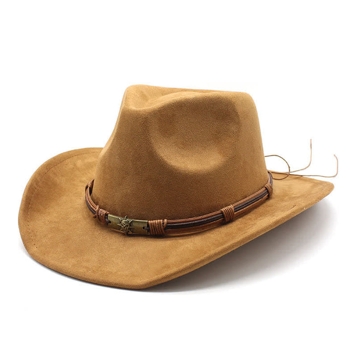 Cappello da cowboy in feltro con tesa curva e decorazione in corda in stile etnico - Cachi - M (22"-22 7/8") - image 6