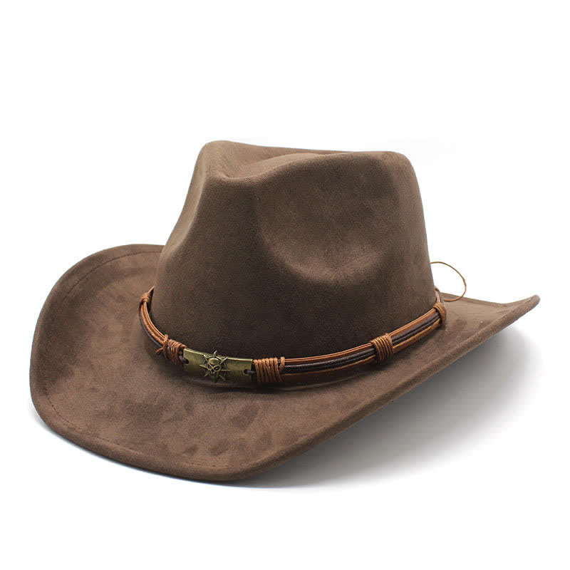 Cappello da cowboy in feltro con tesa curva e decorazione in corda in stile etnico - Caffè - M (22"-22 7/8") - image 1