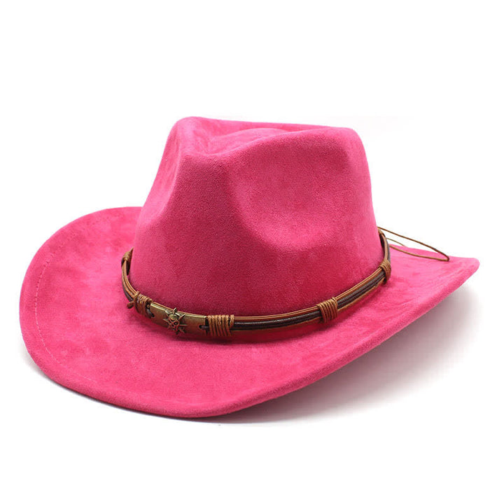 Cappello da cowboy in feltro con tesa curva e decorazione in corda in stile etnico - Rosa acceso - M (22"-22 7/8") - image 11