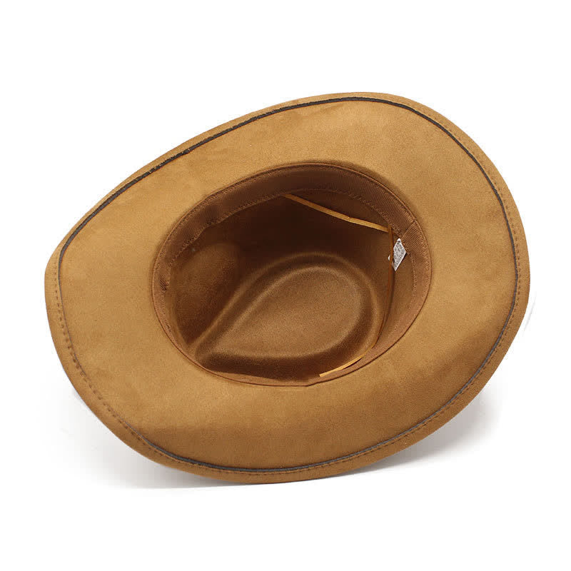 Cappello da cowboy in feltro con tesa curva e decorazione in corda in stile etnico - image 7