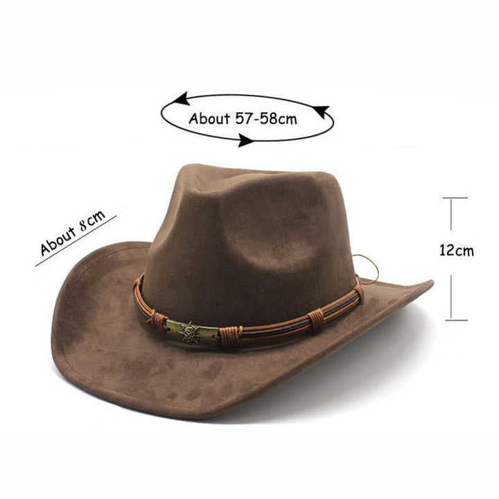 Cappello da cowboy in feltro con tesa curva e decorazione in corda in stile etnico - image 5