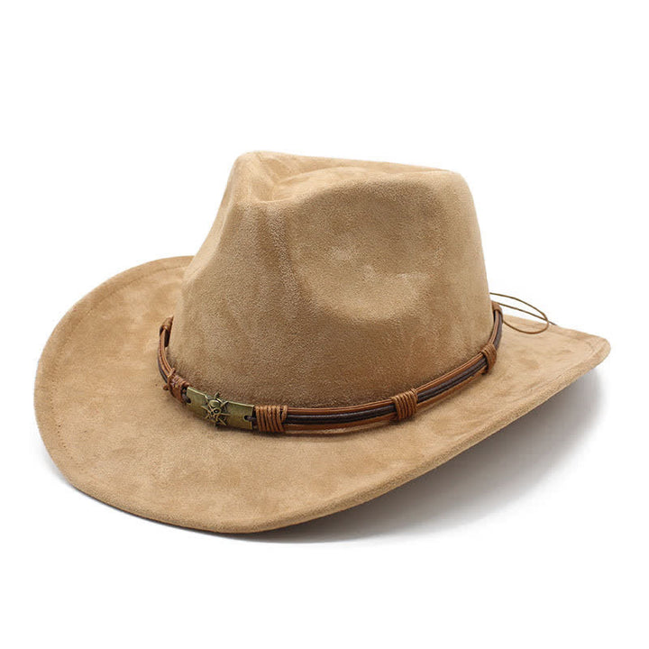 Cappello da cowboy in feltro con tesa curva e decorazione in corda in stile etnico - Cammello - M (22"-22 7/8") - image 0