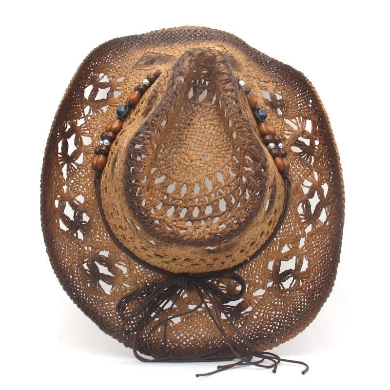 Cappello di paglia da cowboy e cowgirl con perline traforate Boho - image 1