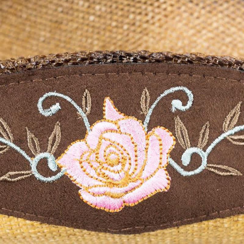 Cappello di paglia da cowboy con fiore rosa, stile western, da cowgirl - image 6