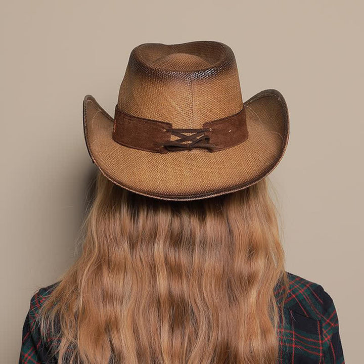 Cappello di paglia da cowboy con fiore rosa, stile western, da cowgirl - image 2