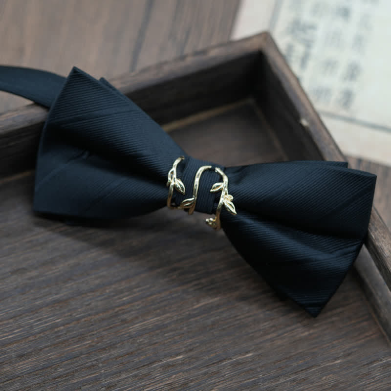 Papillon da uomo in twill a forma di ramo in metallo dorato - Nero - image 5