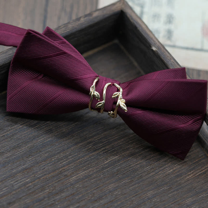 Papillon da uomo in twill a forma di ramo in metallo dorato - Borgogna - image 1