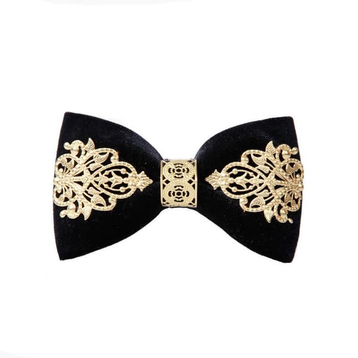 Papillon da uomo in velluto nero con decorazioni dorate - Nero - image 0