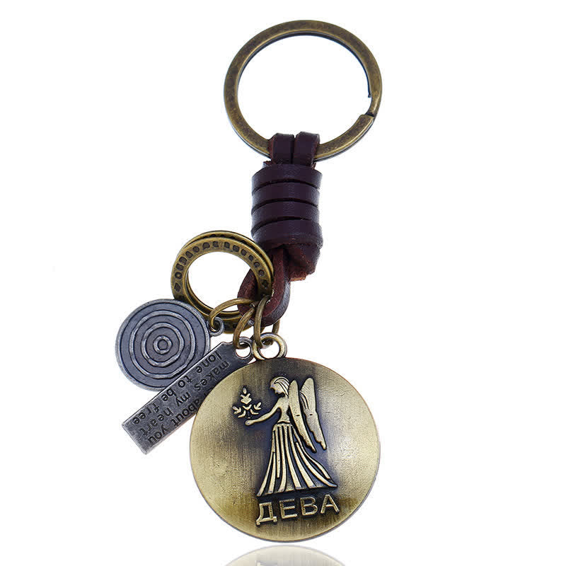 Portachiavi in pelle con ciondolo a 12 costellazioni intrecciate vintage - Vergine - image 10