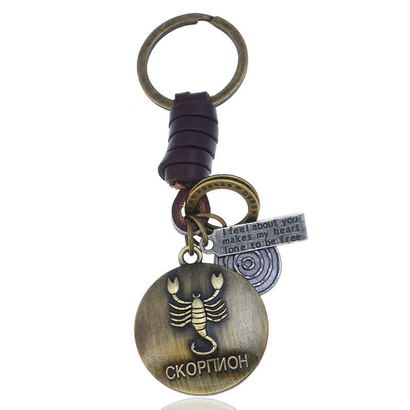 Portachiavi in pelle con ciondolo a 12 costellazioni intrecciate vintage - Scorpione - image 12