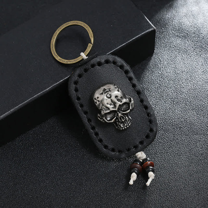 Portachiavi in pelle con ciondolo decorativo teschio punk 3D - Nero - image 4