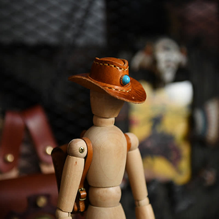 Mini cappello da cowboy in pelle portachiavi fatto a mano - image 9