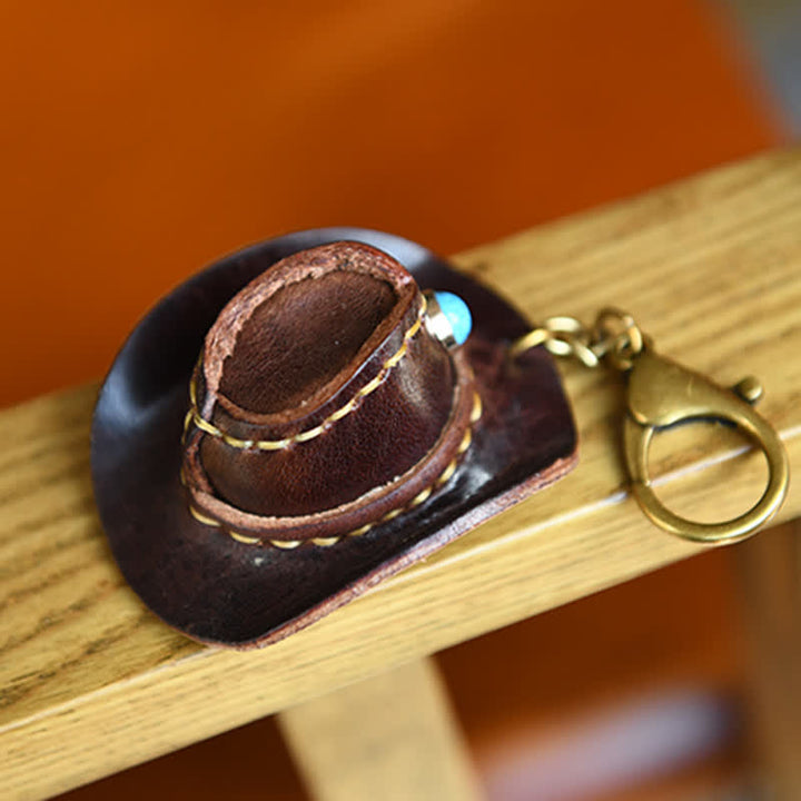 Mini cappello da cowboy in pelle portachiavi fatto a mano - image 12