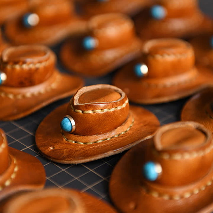 Mini cappello da cowboy in pelle portachiavi fatto a mano - image 8