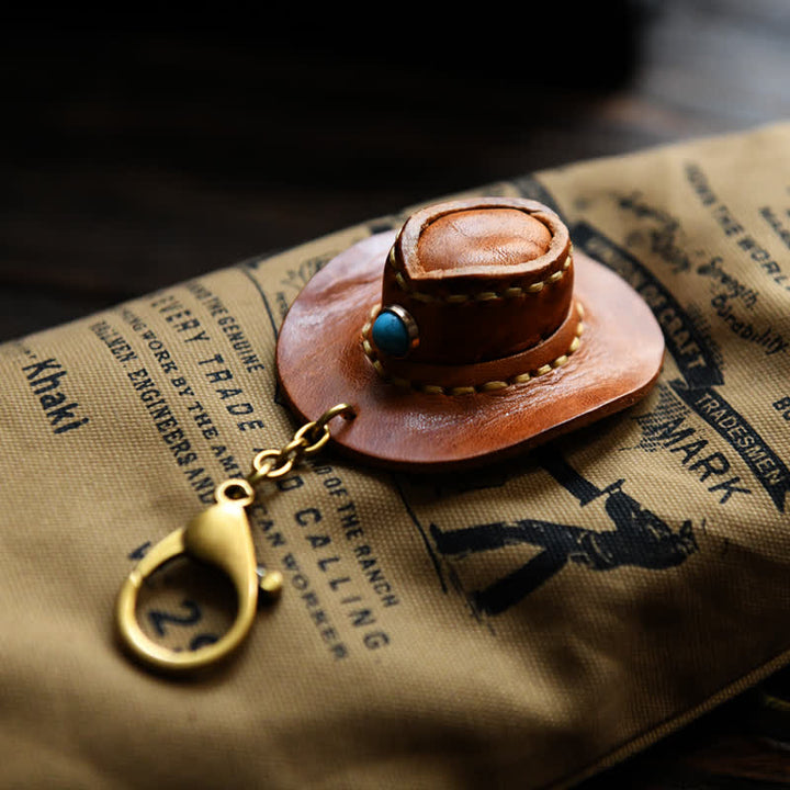 Mini cappello da cowboy in pelle portachiavi fatto a mano - Arancia - image 0