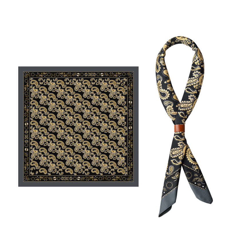 Sciarpa quadrata Paisley di lusso nera e oro - Nero e oro - image 0