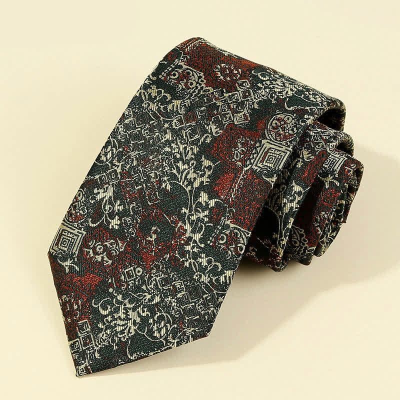Cravatta da uomo con ricamo floreale bordeaux e beige - Borgogna e Beige - image 1