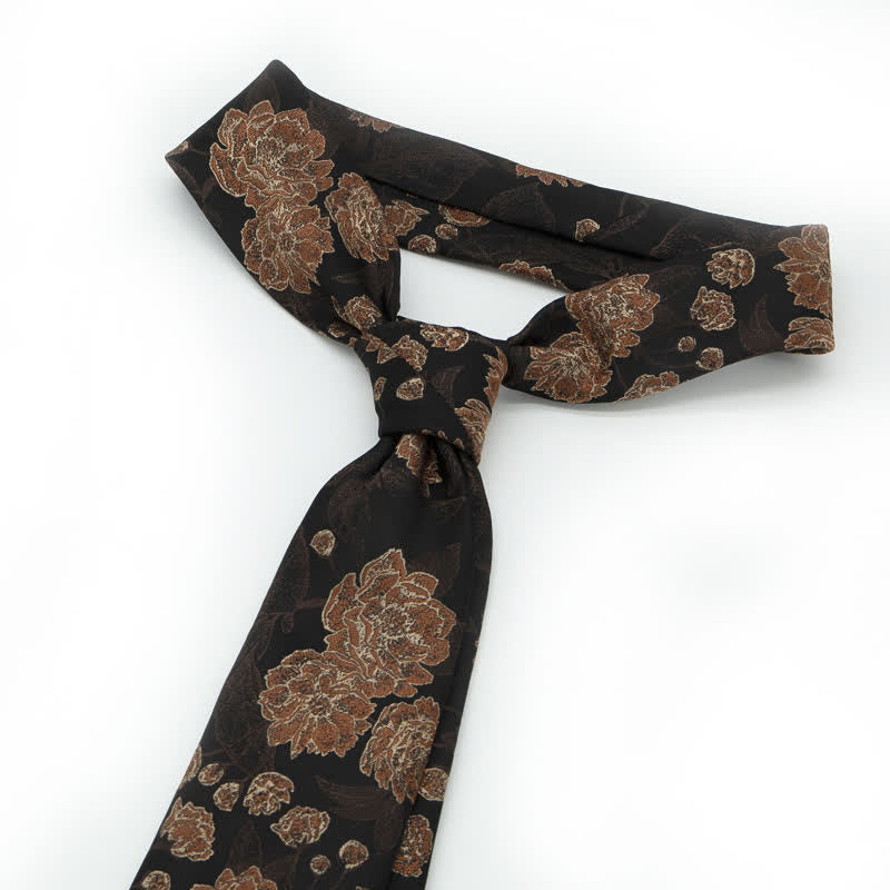 Cravatta elegante da uomo con foglie floreali, marrone navy - image 5