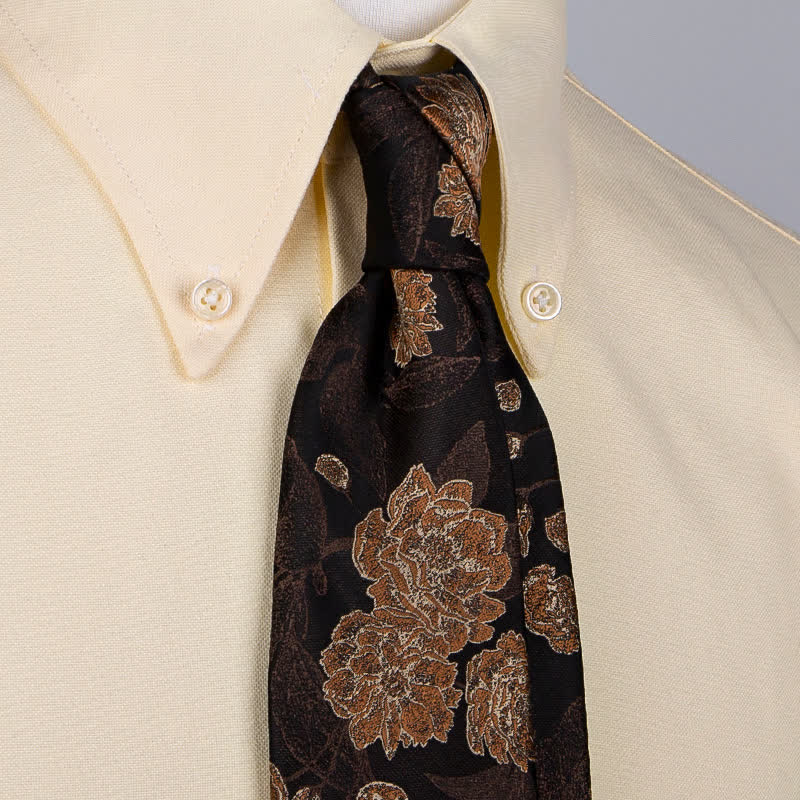 Cravatta elegante da uomo con foglie floreali, marrone navy - Marrone - image 3