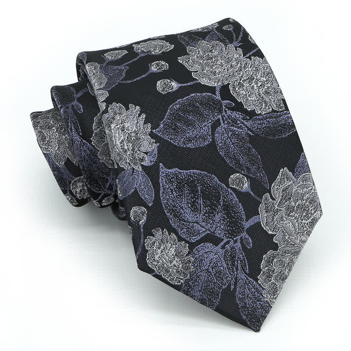 Cravatta elegante da uomo con foglie floreali, marrone navy - image 1