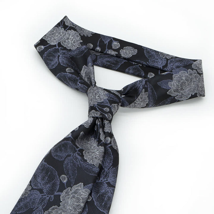 Cravatta elegante da uomo con foglie floreali, marrone navy - image 2