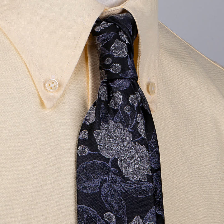Cravatta elegante da uomo con foglie floreali, marrone navy - Marina Militare - image 0