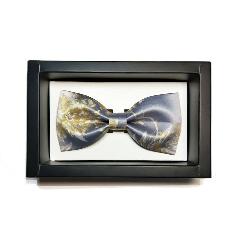 Papillon elegante da uomo con motivo floreale grigio giallo e bianco - image 2