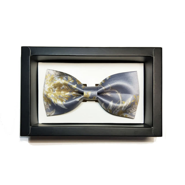 Papillon elegante da uomo con motivo floreale grigio giallo e bianco - image 2