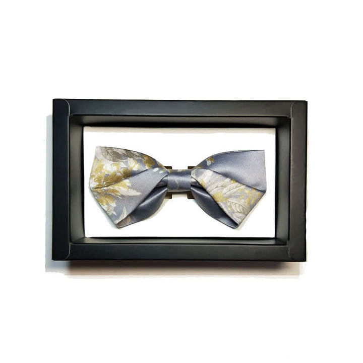 Papillon elegante da uomo con motivo floreale grigio giallo e bianco - image 4