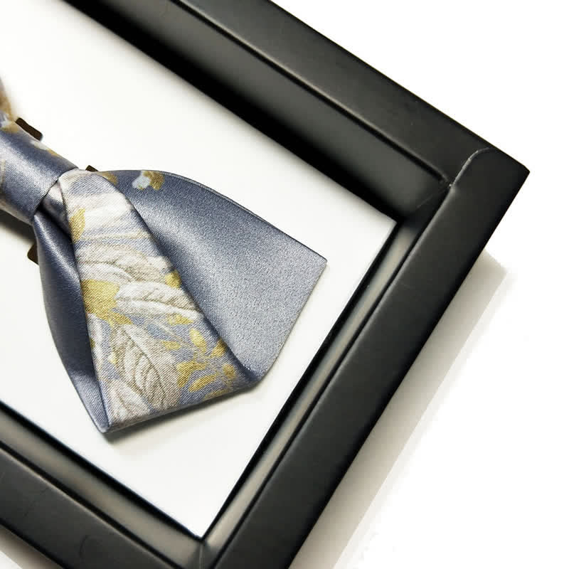 Papillon elegante da uomo con motivo floreale grigio giallo e bianco - image 6