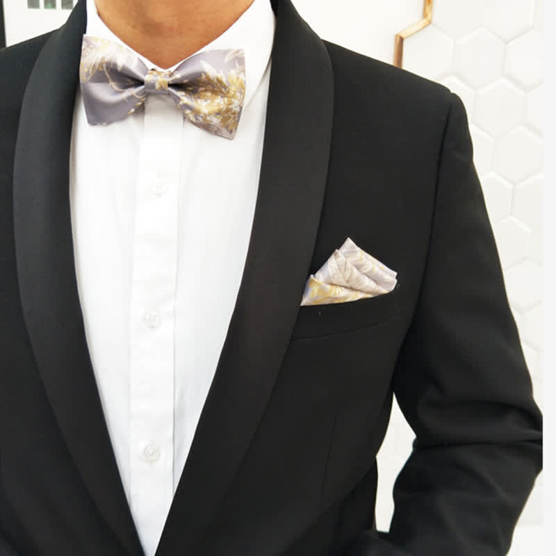 Papillon elegante da uomo con motivo floreale grigio giallo e bianco - image 1