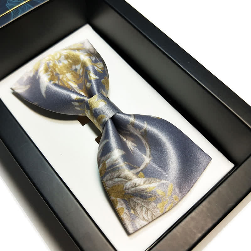 Papillon elegante da uomo con motivo floreale grigio giallo e bianco - Stile n. 1 - image 0