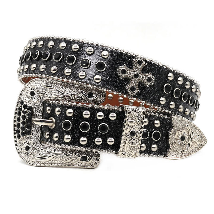 Cintura in pelle con borchie a croce Western Bling - Nero - 44 - image 0
