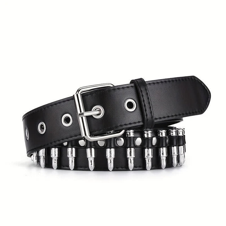 Cintura in pelle con decorazioni a rivetti e proiettili punk alla moda - Nero - 42 - image 8