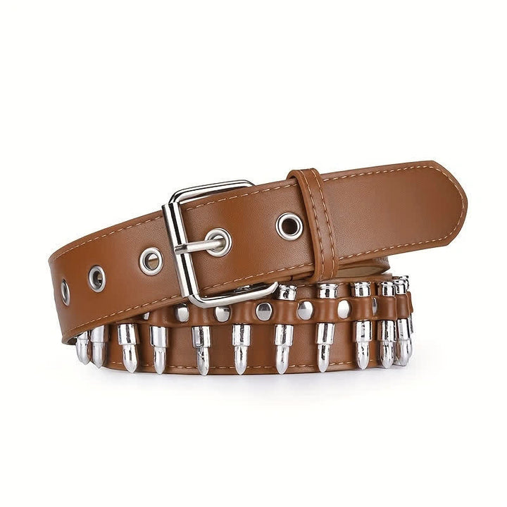 Cintura in pelle con decorazioni a rivetti e proiettili punk alla moda - Cioccolato - 42 - image 0