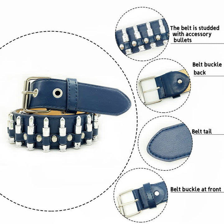 Cintura in pelle con decorazioni a rivetti e proiettili punk alla moda - image 4