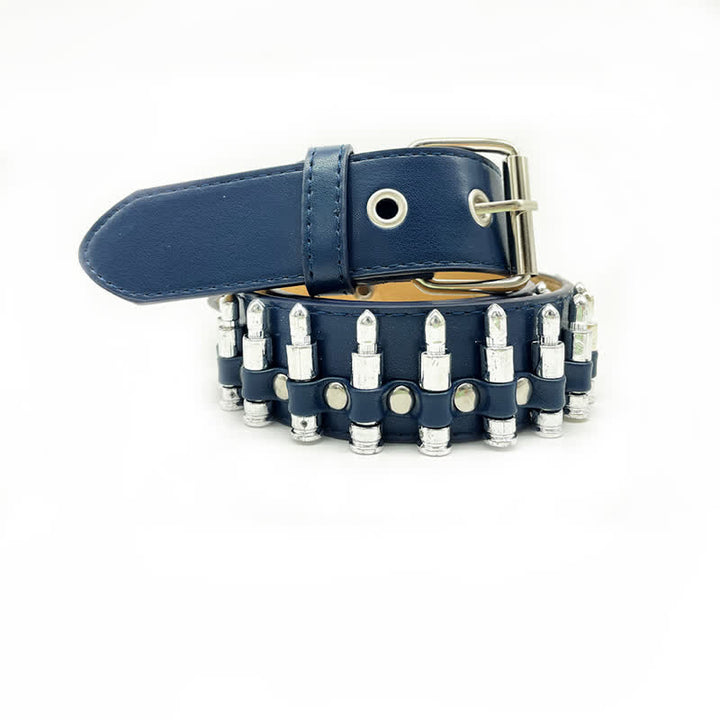 Cintura in pelle con decorazioni a rivetti e proiettili punk alla moda - Acciaio Blu - 42 - image 3